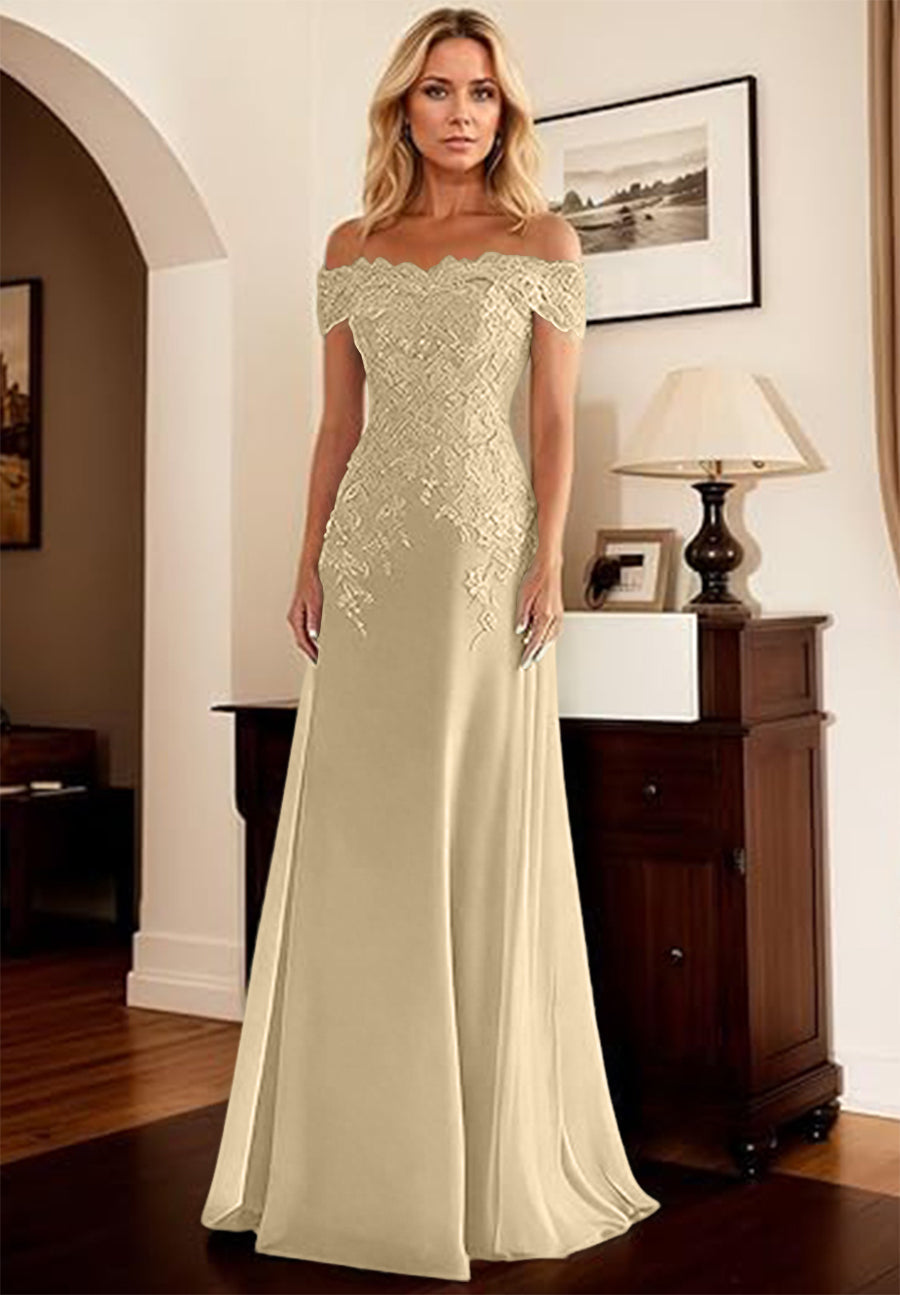 A-Line/Princess Off Shoulder Floor-Length Mother of the Bride Dresses with Lace Appliques