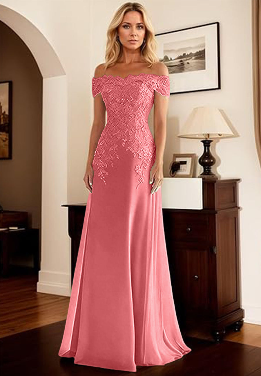 A-Line/Princess Off Shoulder Floor-Length Mother of the Bride Dresses with Lace Appliques