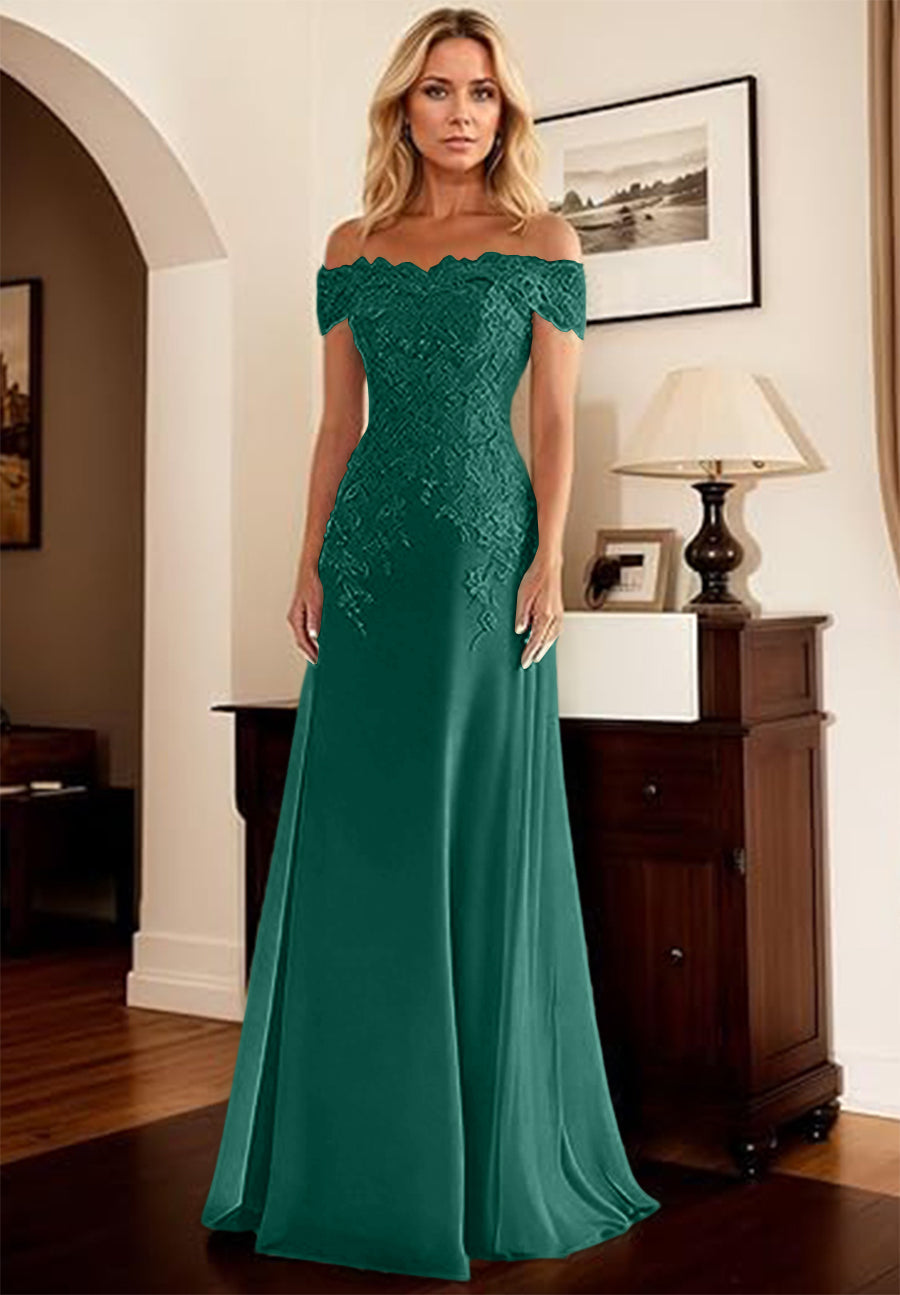 A-Line/Princess Off Shoulder Floor-Length Mother of the Bride Dresses with Lace Appliques