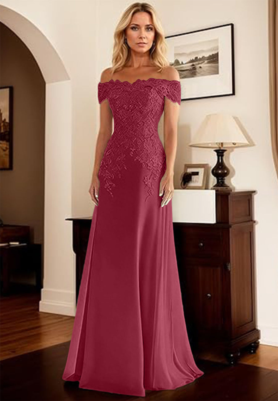 A-Line/Princess Off Shoulder Floor-Length Mother of the Bride Dresses with Lace Appliques
