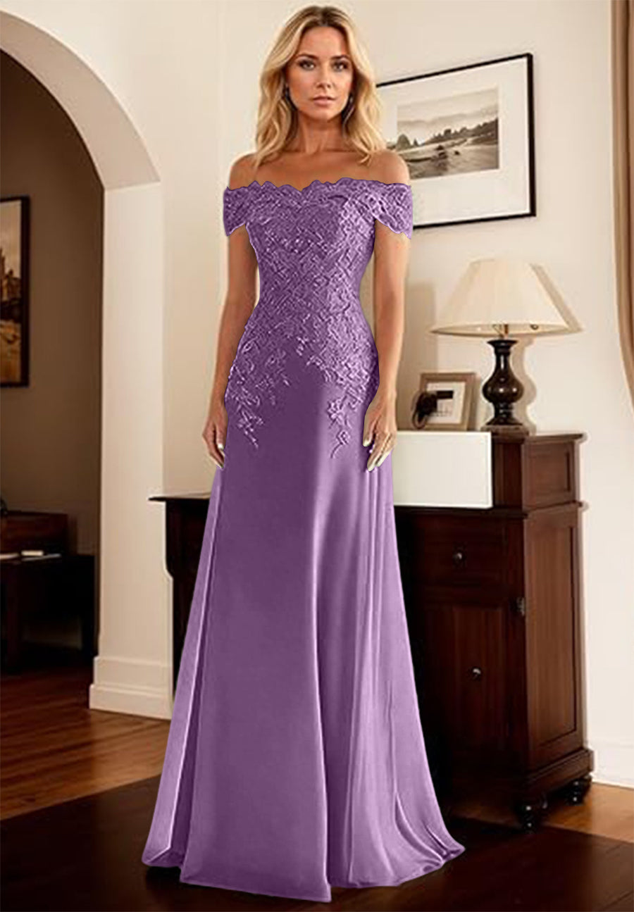 A-Line/Princess Off Shoulder Floor-Length Mother of the Bride Dresses with Lace Appliques