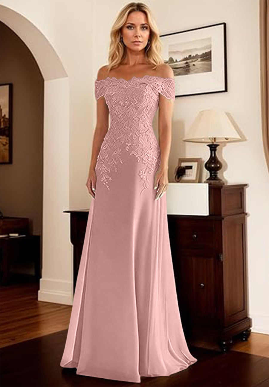 A-Line/Princess Off Shoulder Floor-Length Mother of the Bride Dresses with Lace Appliques