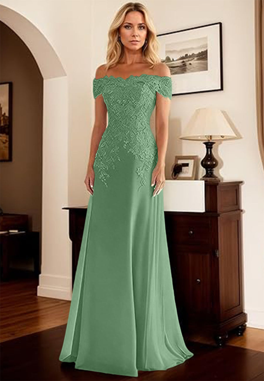 A-Line/Princess Off Shoulder Floor-Length Mother of the Bride Dresses with Lace Appliques