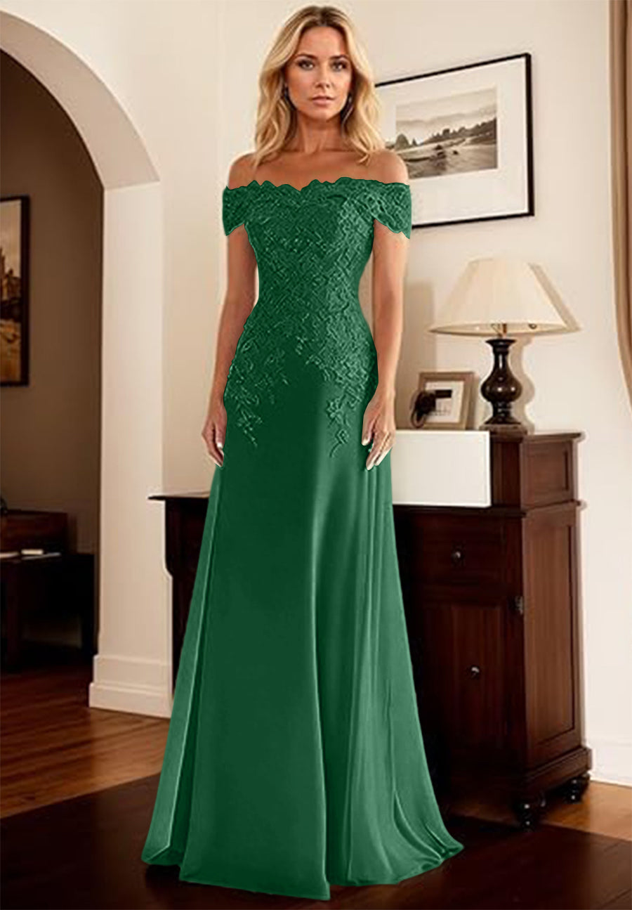 A-Line/Princess Off Shoulder Floor-Length Mother of the Bride Dresses with Lace Appliques