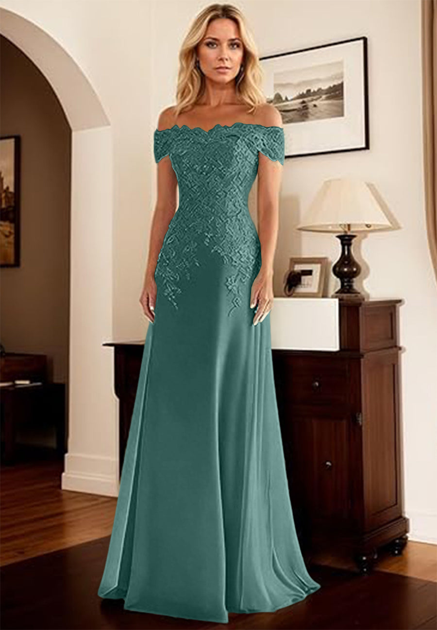 A-Line/Princess Off Shoulder Floor-Length Mother of the Bride Dresses with Lace Appliques