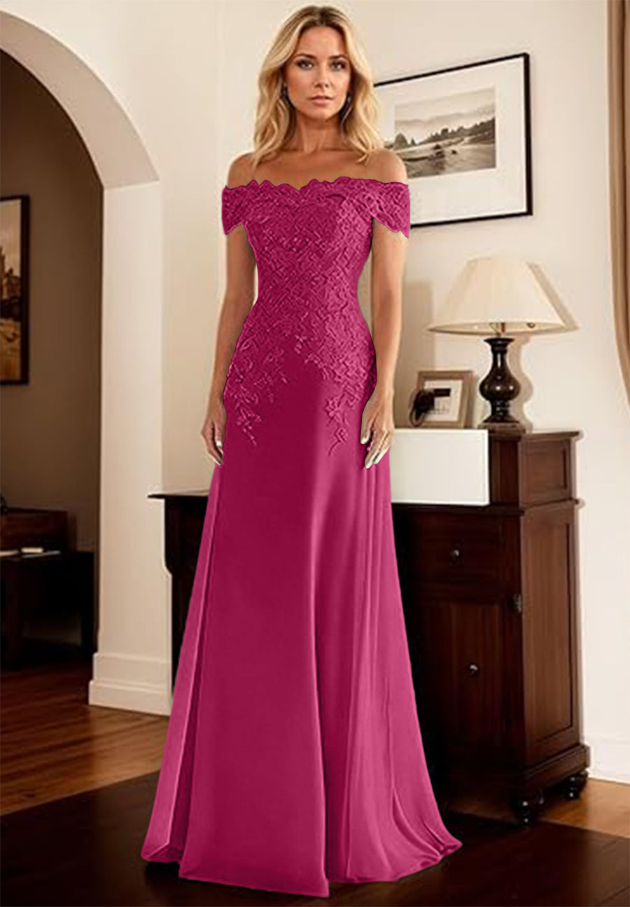 A-Line/Princess Off Shoulder Floor-Length Mother of the Bride Dresses with Lace Appliques