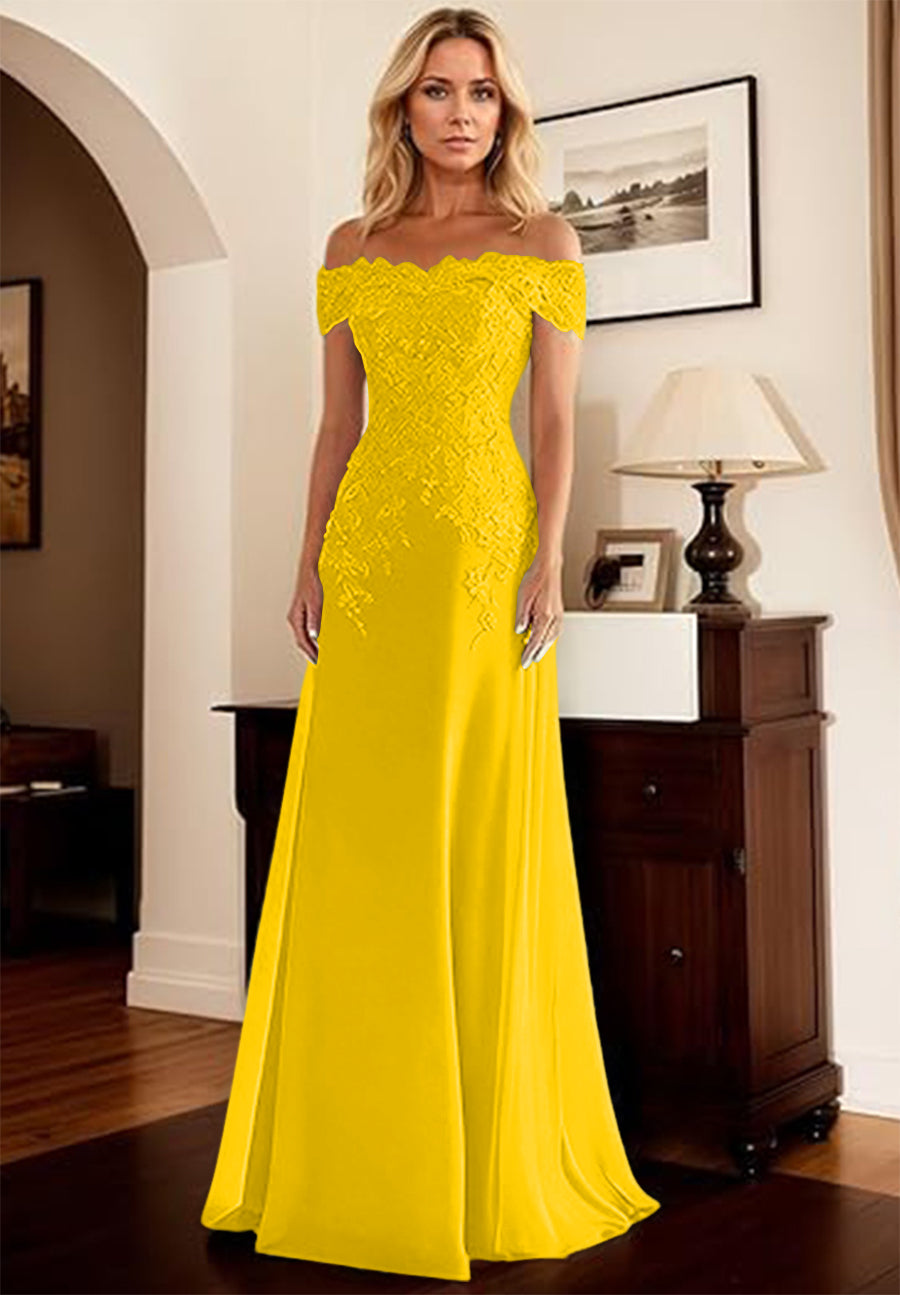 A-Line/Princess Off Shoulder Floor-Length Mother of the Bride Dresses with Lace Appliques