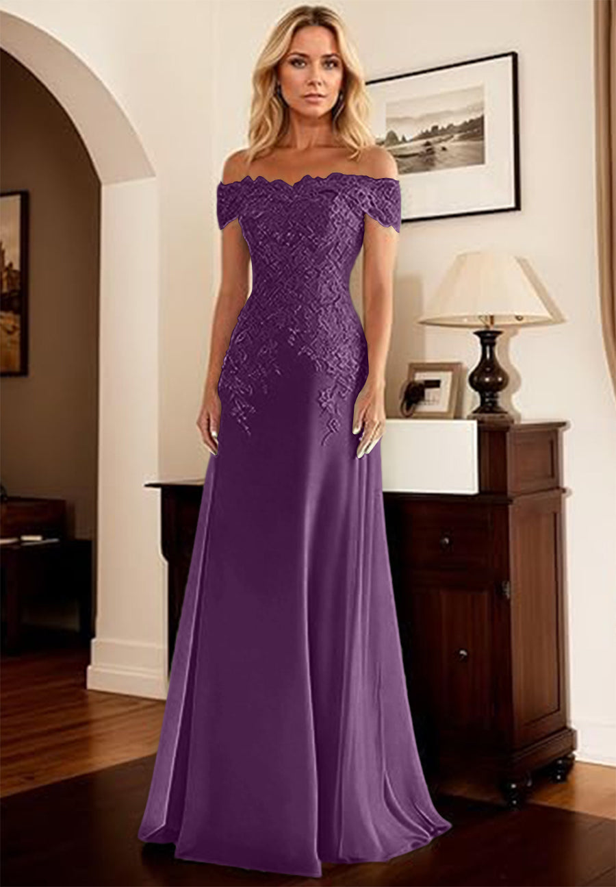 A-Line/Princess Off Shoulder Floor-Length Mother of the Bride Dresses with Lace Appliques