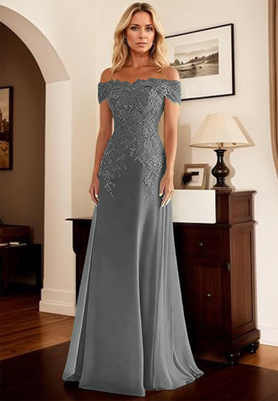 A-Line/Princess Off Shoulder Floor-Length Mother of the Bride Dresses with Lace Appliques