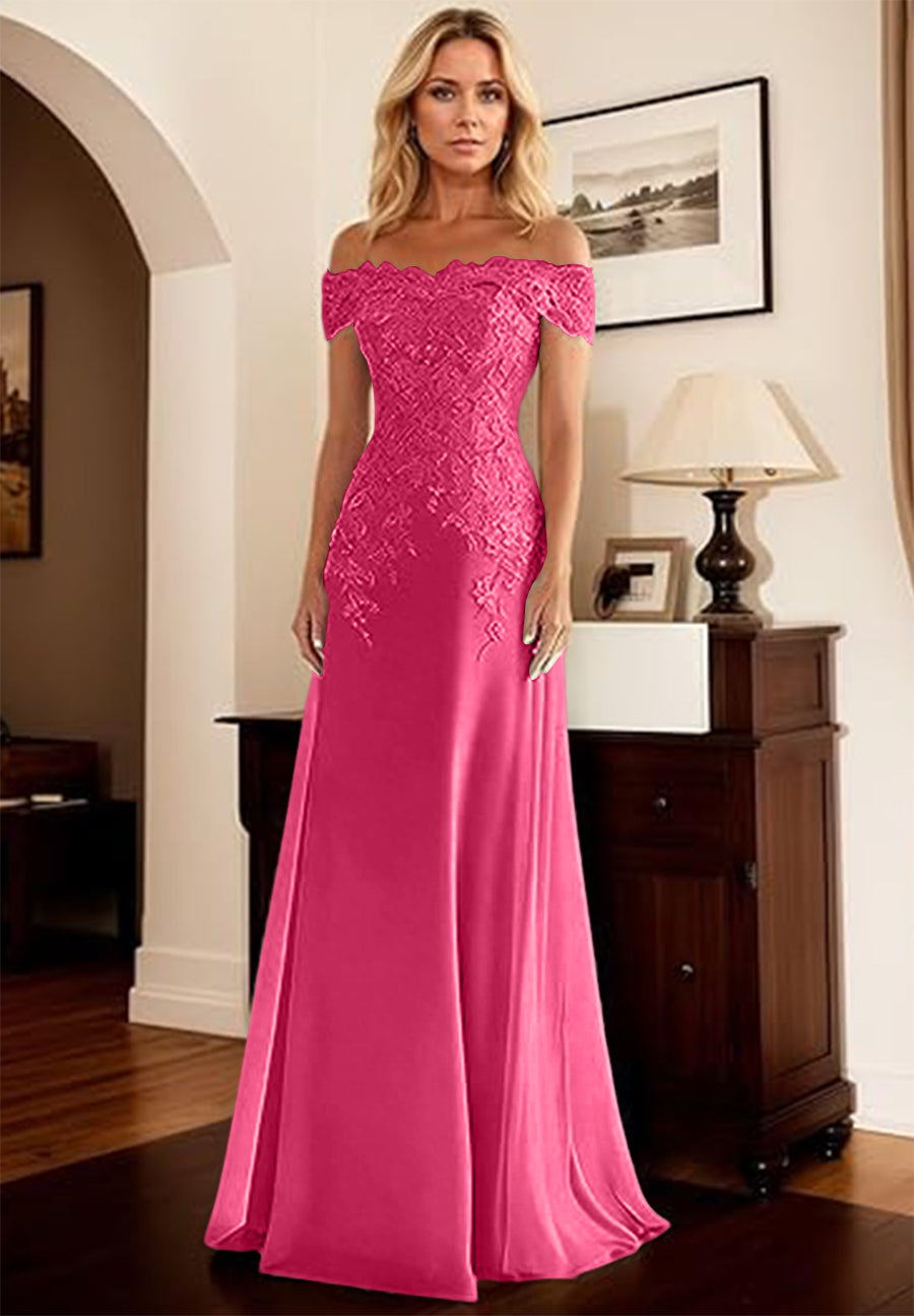 A-Line/Princess Off Shoulder Floor-Length Mother of the Bride Dresses with Lace Appliques