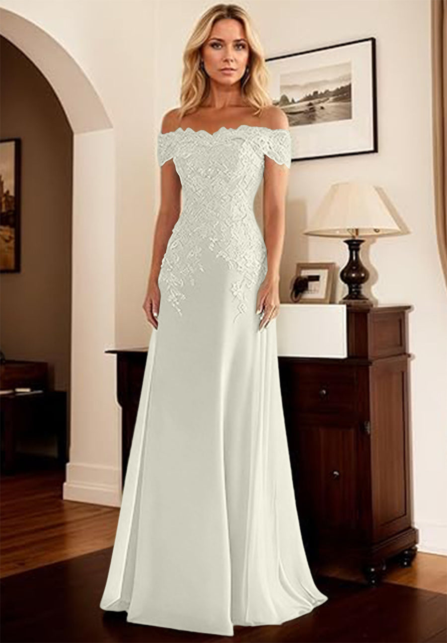 A-Line/Princess Off Shoulder Floor-Length Mother of the Bride Dresses with Lace Appliques