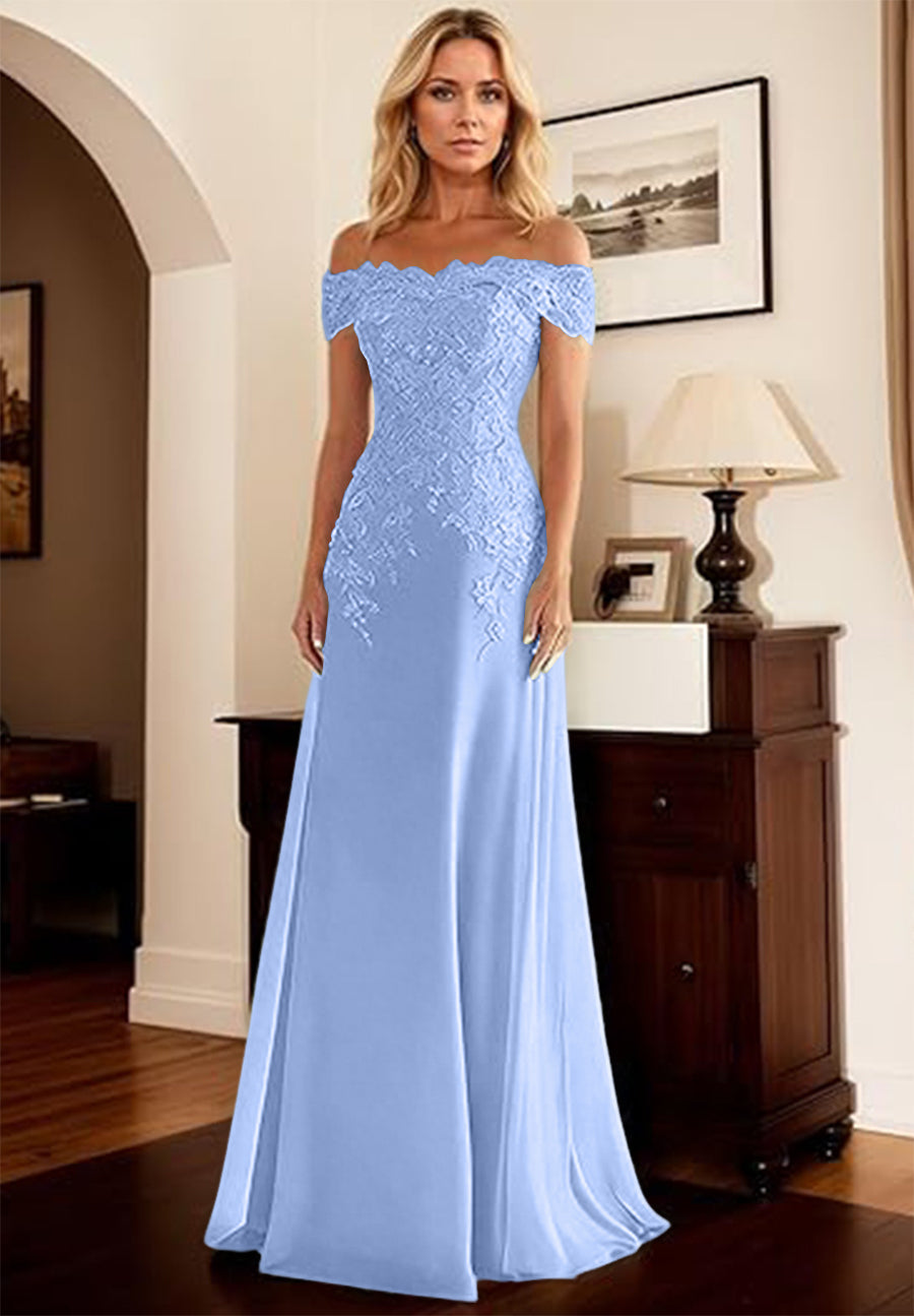 A-Line/Princess Off Shoulder Floor-Length Mother of the Bride Dresses with Lace Appliques