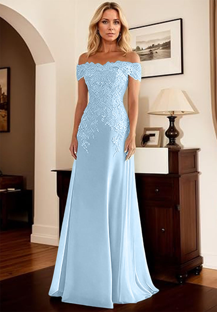 A-Line/Princess Off Shoulder Floor-Length Mother of the Bride Dresses with Lace Appliques