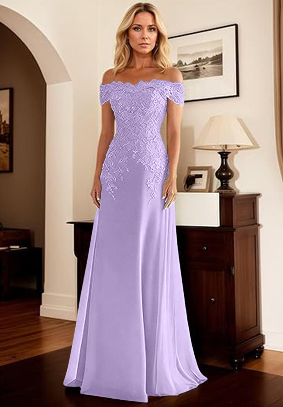 A-Line/Princess Off Shoulder Floor-Length Mother of the Bride Dresses with Lace Appliques