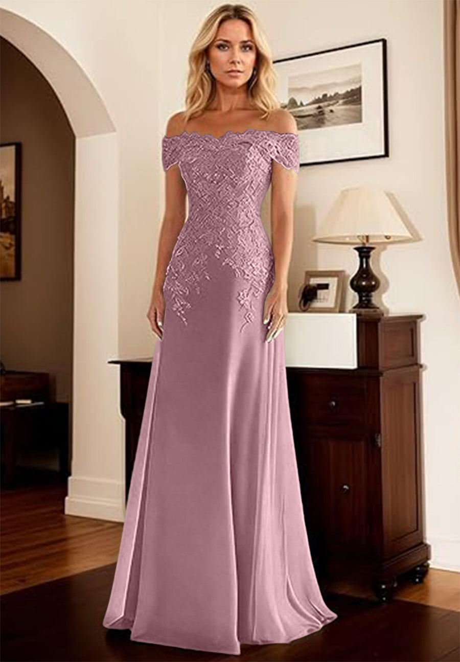 A-Line/Princess Off Shoulder Floor-Length Mother of the Bride Dresses with Lace Appliques