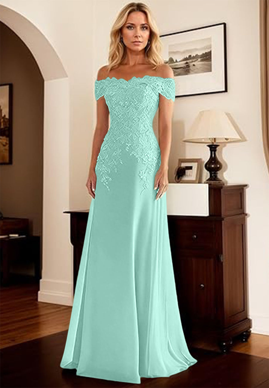 A-Line/Princess Off Shoulder Floor-Length Mother of the Bride Dresses with Lace Appliques