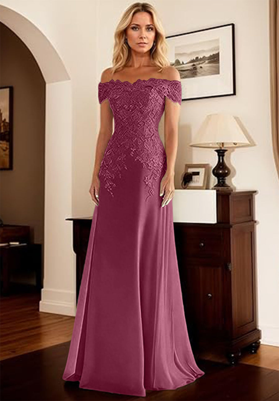 A-Line/Princess Off Shoulder Floor-Length Mother of the Bride Dresses with Lace Appliques