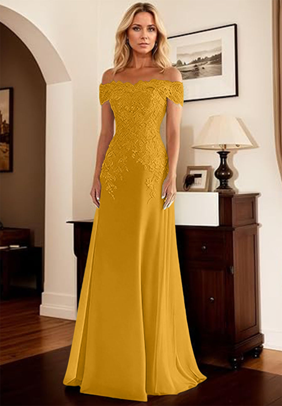 A-Line/Princess Off Shoulder Floor-Length Mother of the Bride Dresses with Lace Appliques