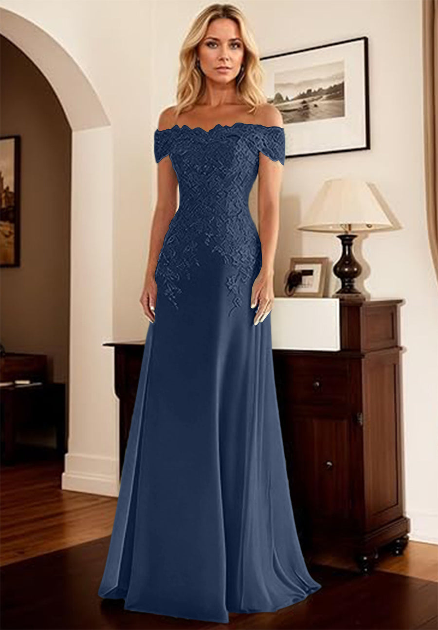 A-Line/Princess Off Shoulder Floor-Length Mother of the Bride Dresses with Lace Appliques