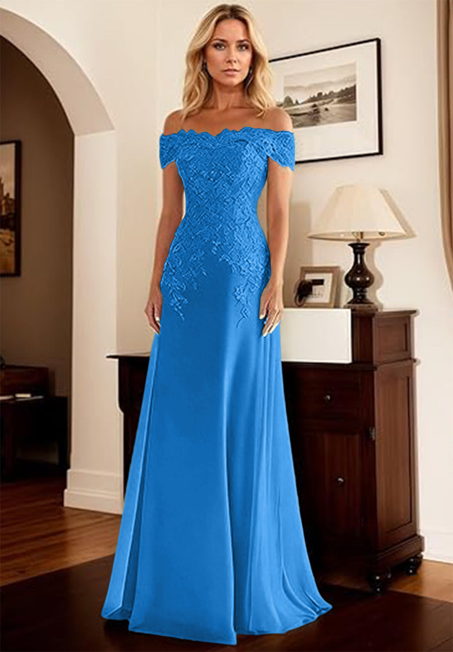 A-Line/Princess Off Shoulder Floor-Length Mother of the Bride Dresses with Lace Appliques