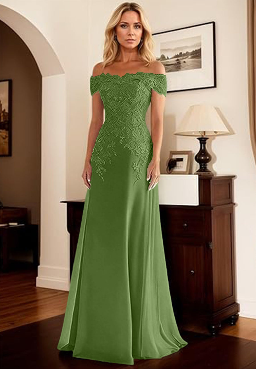 A-Line/Princess Off Shoulder Floor-Length Mother of the Bride Dresses with Lace Appliques