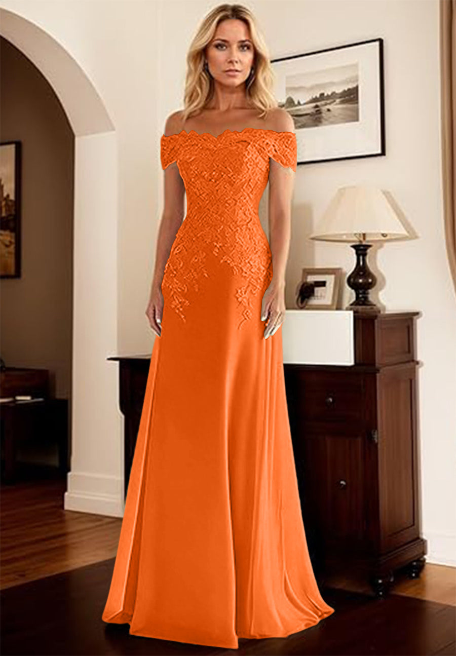 A-Line/Princess Off Shoulder Floor-Length Mother of the Bride Dresses with Lace Appliques