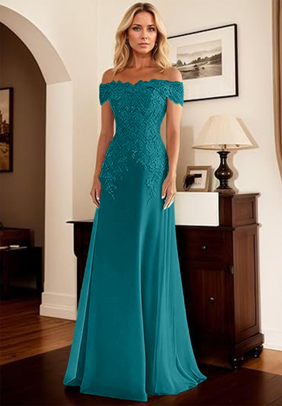 A-Line/Princess Off Shoulder Floor-Length Mother of the Bride Dresses with Lace Appliques