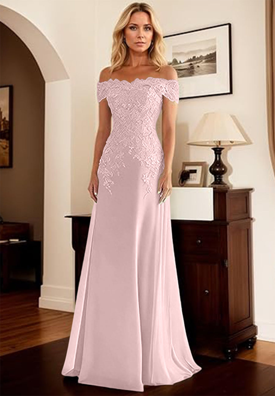 A-Line/Princess Off Shoulder Floor-Length Mother of the Bride Dresses with Lace Appliques