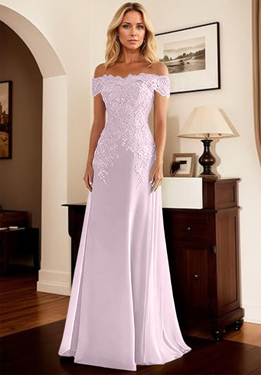 A-Line/Princess Off Shoulder Floor-Length Mother of the Bride Dresses with Lace Appliques