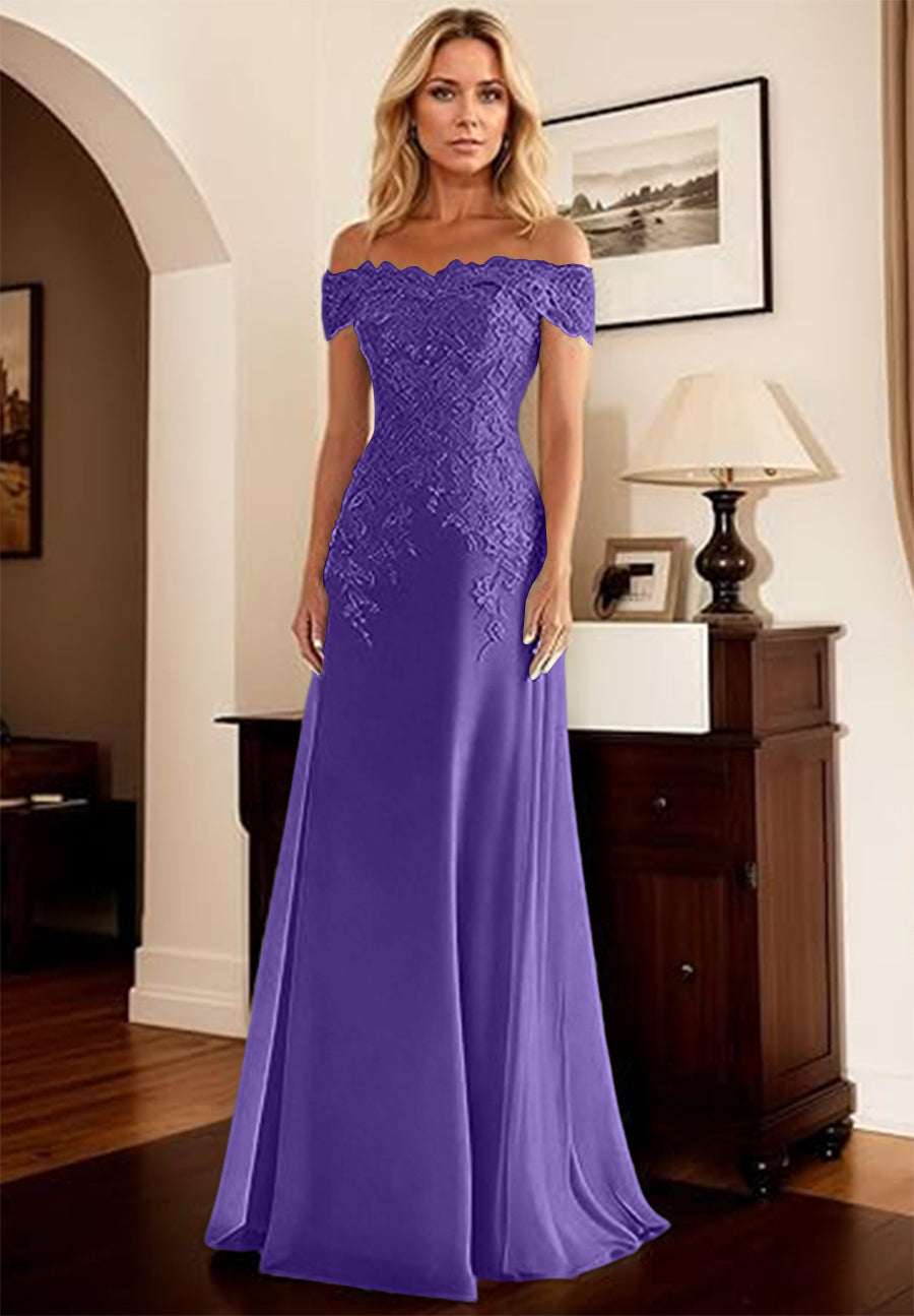 A-Line/Princess Off Shoulder Floor-Length Mother of the Bride Dresses with Lace Appliques