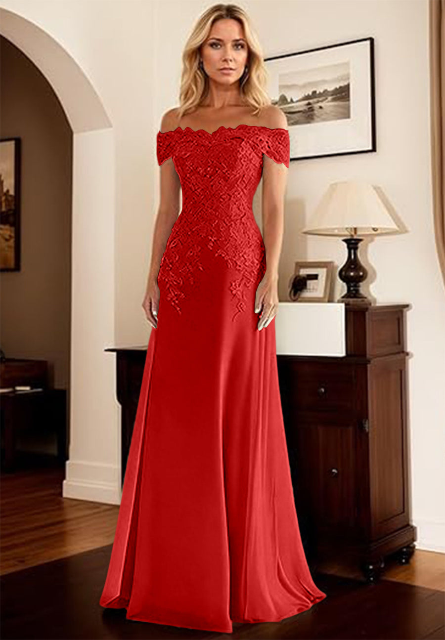 A-Line/Princess Off Shoulder Floor-Length Mother of the Bride Dresses with Lace Appliques