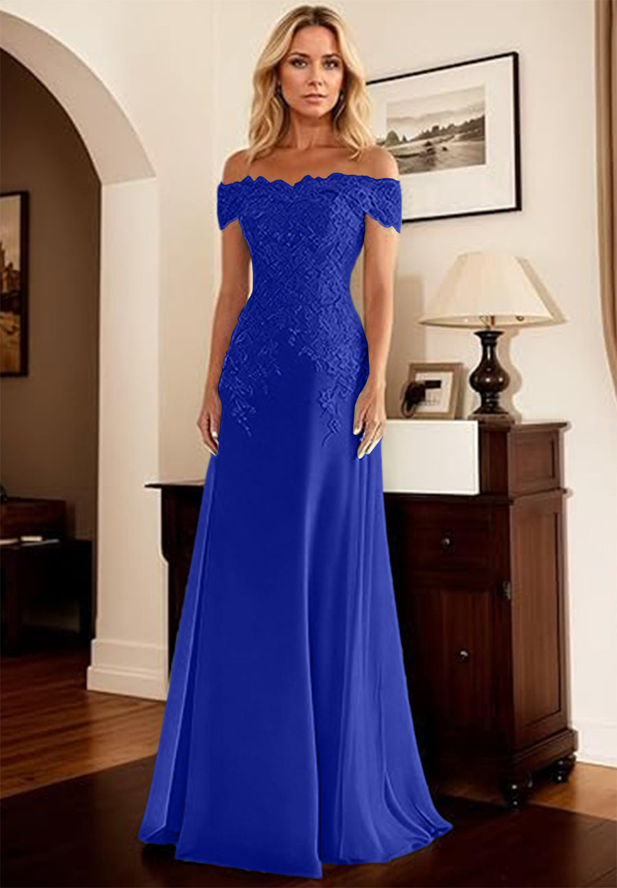 A-Line/Princess Off Shoulder Floor-Length Mother of the Bride Dresses with Lace Appliques