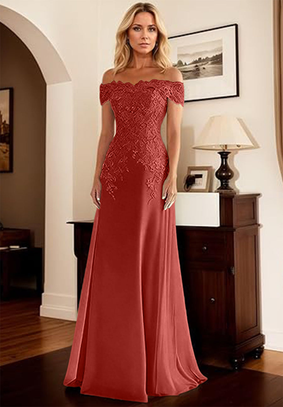 A-Line/Princess Off Shoulder Floor-Length Mother of the Bride Dresses with Lace Appliques