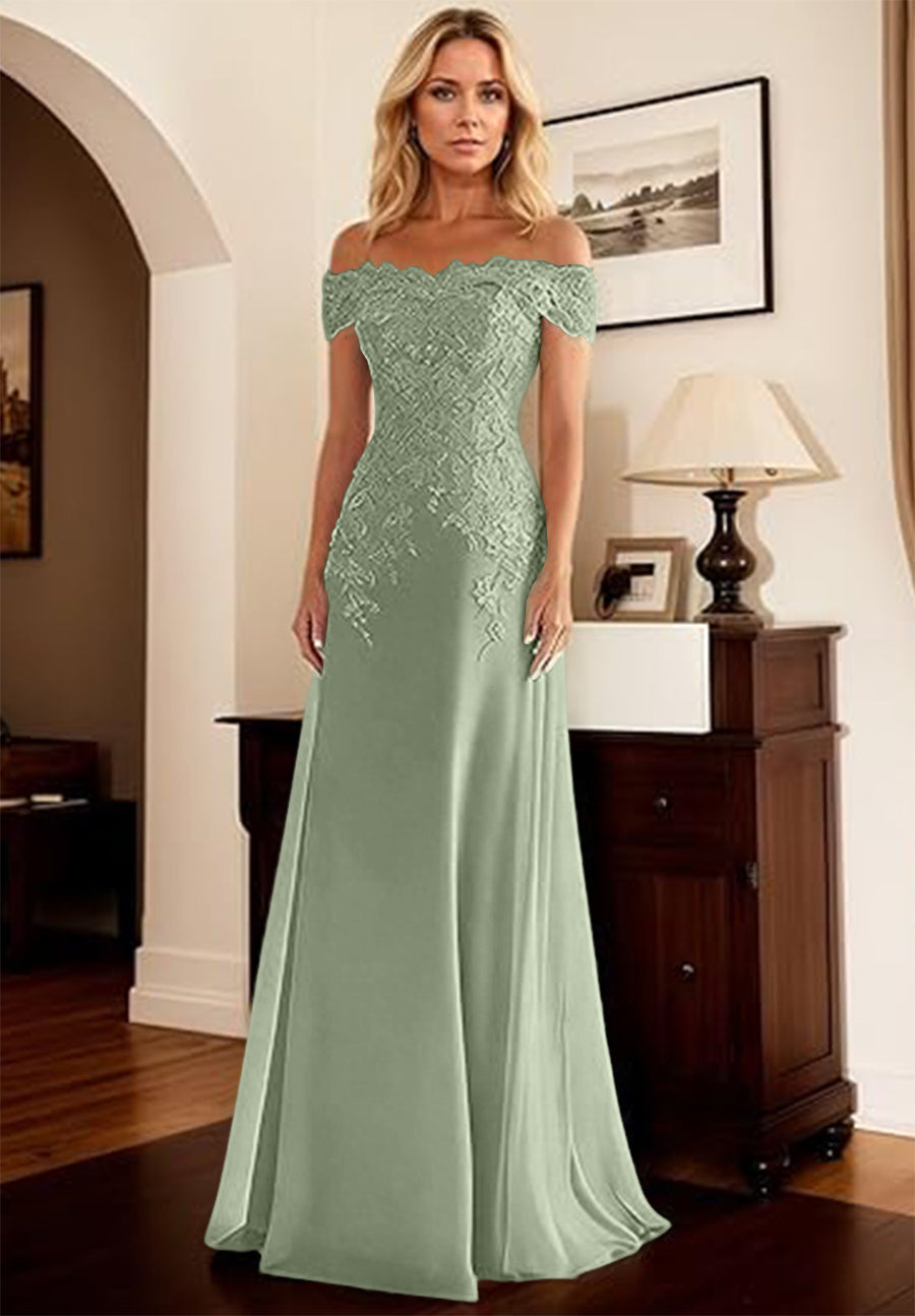 A-Line/Princess Off Shoulder Floor-Length Mother of the Bride Dresses with Lace Appliques
