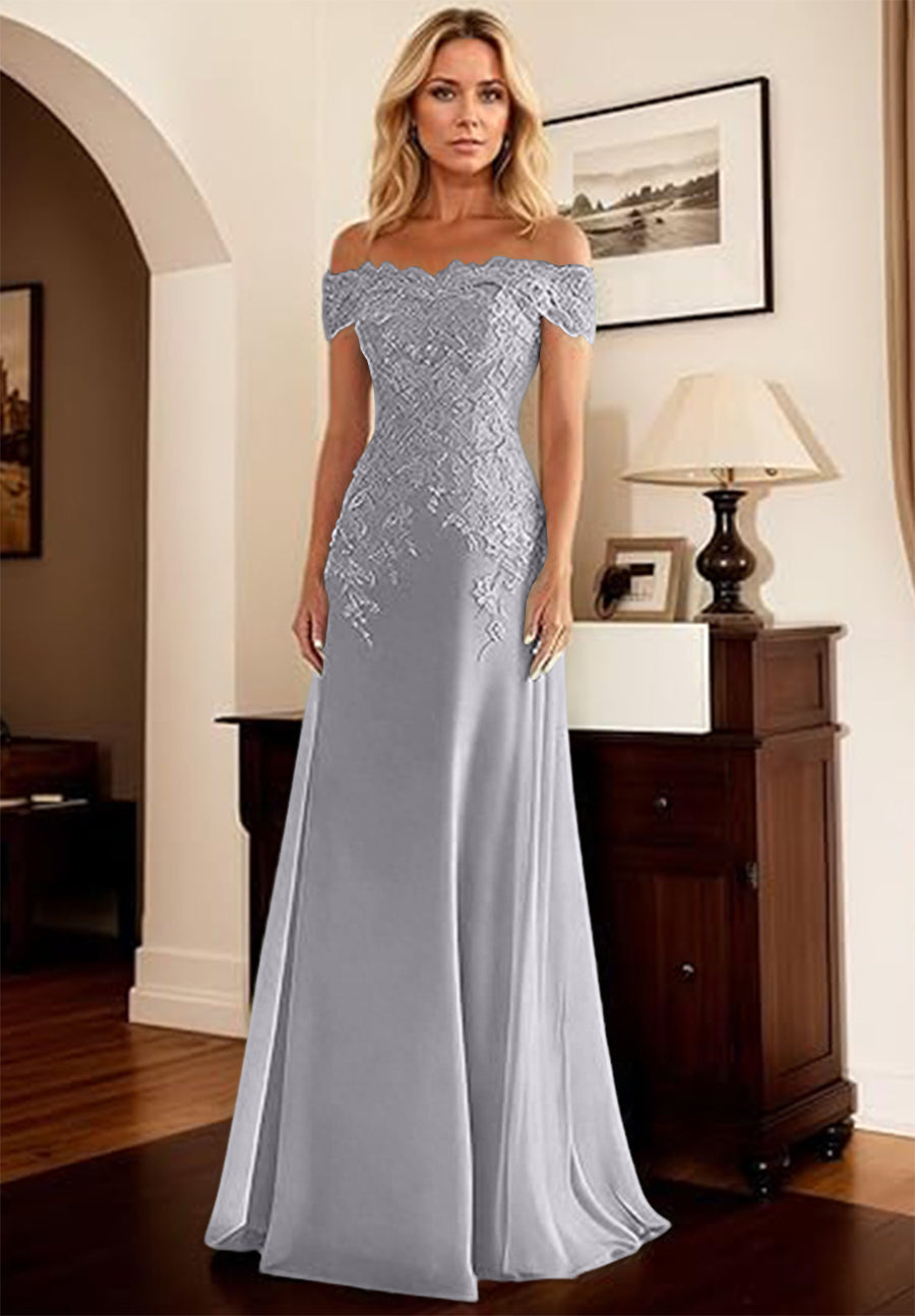 A-Line/Princess Off Shoulder Floor-Length Mother of the Bride Dresses with Lace Appliques