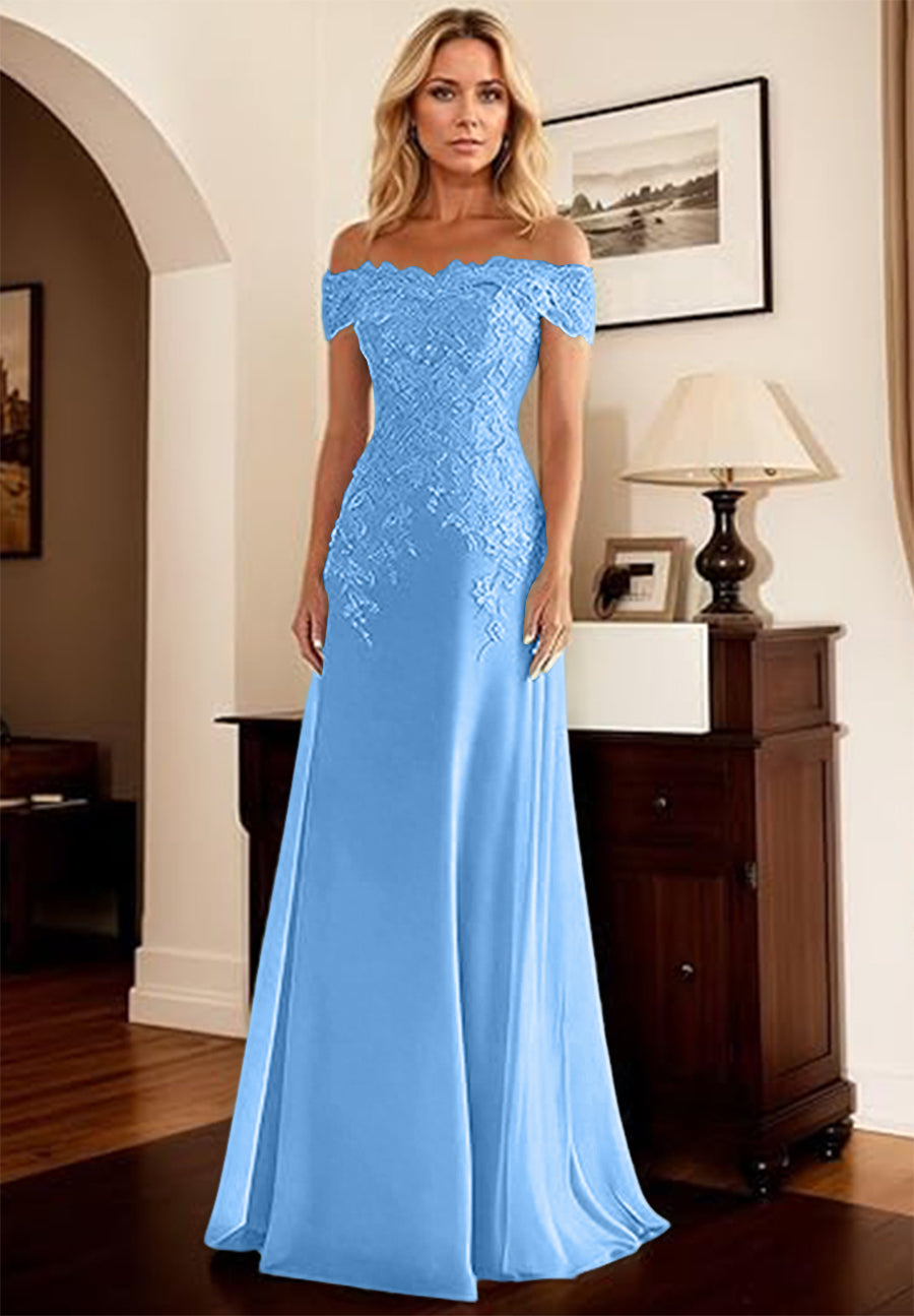A-Line/Princess Off Shoulder Floor-Length Mother of the Bride Dresses with Lace Appliques
