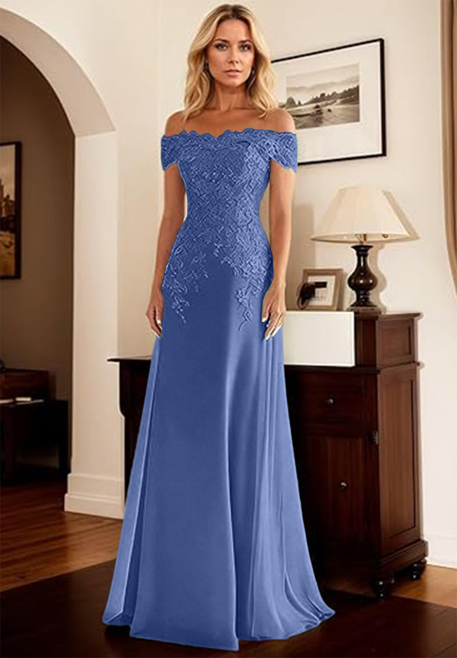 A-Line/Princess Off Shoulder Floor-Length Mother of the Bride Dresses with Lace Appliques
