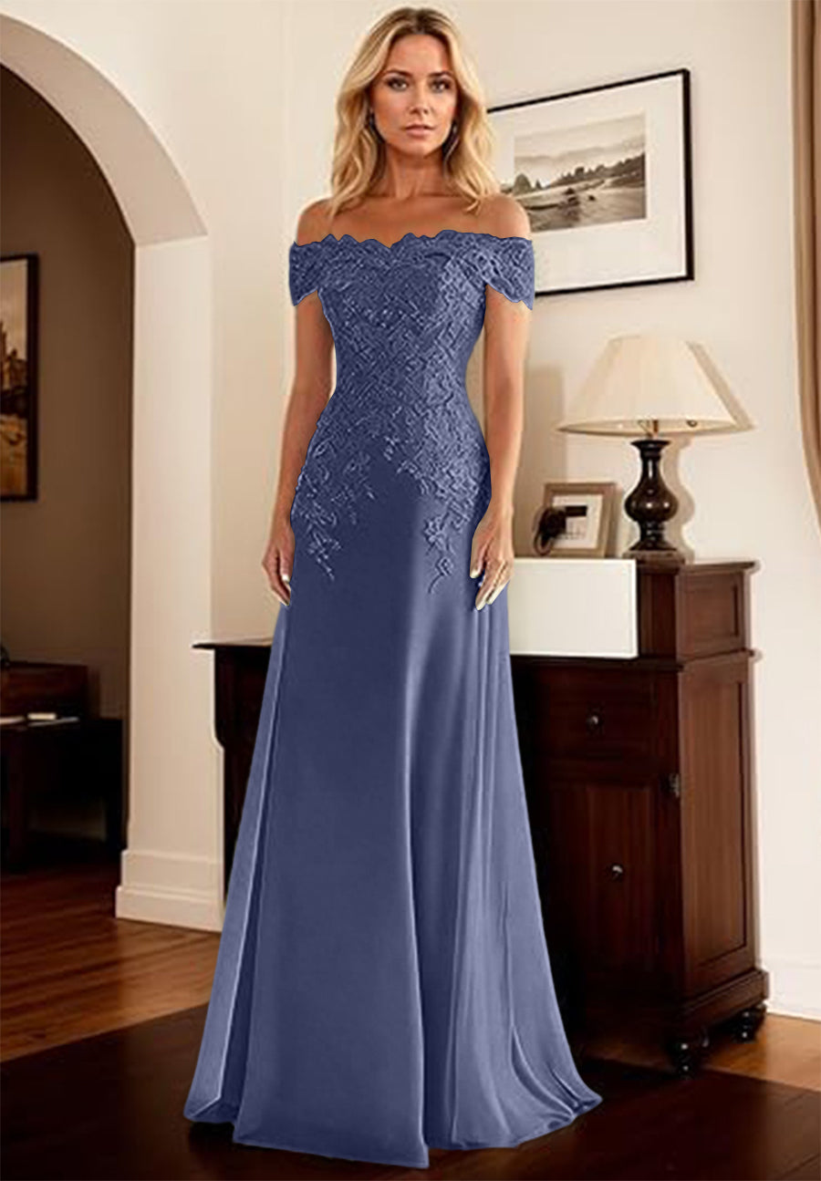 A-Line/Princess Off Shoulder Floor-Length Mother of the Bride Dresses with Lace Appliques