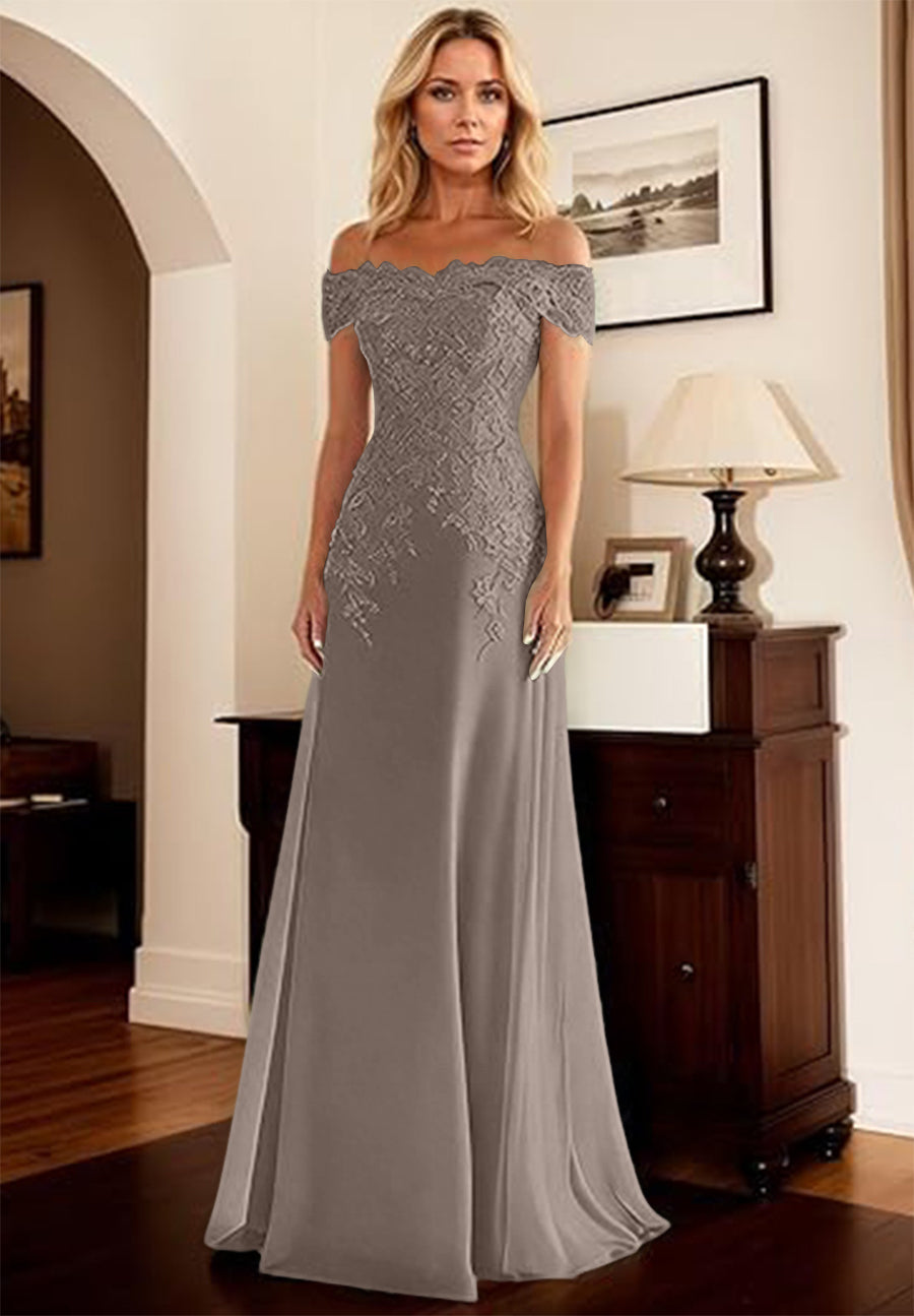 A-Line/Princess Off Shoulder Floor-Length Mother of the Bride Dresses with Lace Appliques