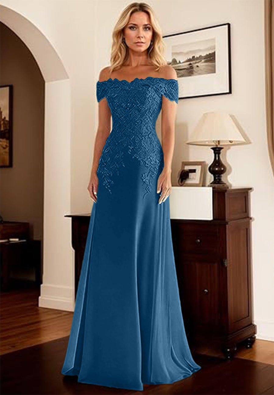 A-Line/Princess Off Shoulder Floor-Length Mother of the Bride Dresses with Lace Appliques