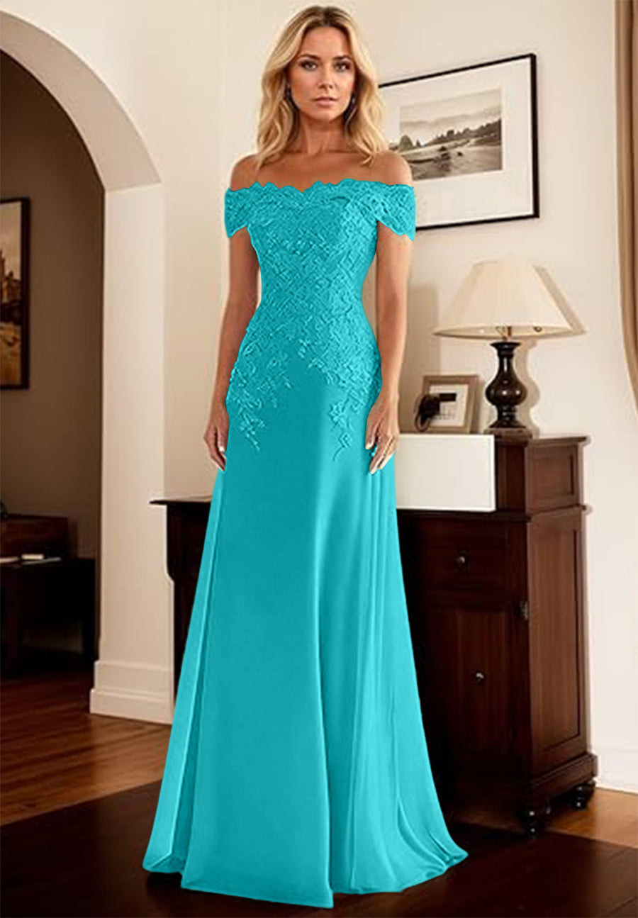 A-Line/Princess Off Shoulder Floor-Length Mother of the Bride Dresses with Lace Appliques