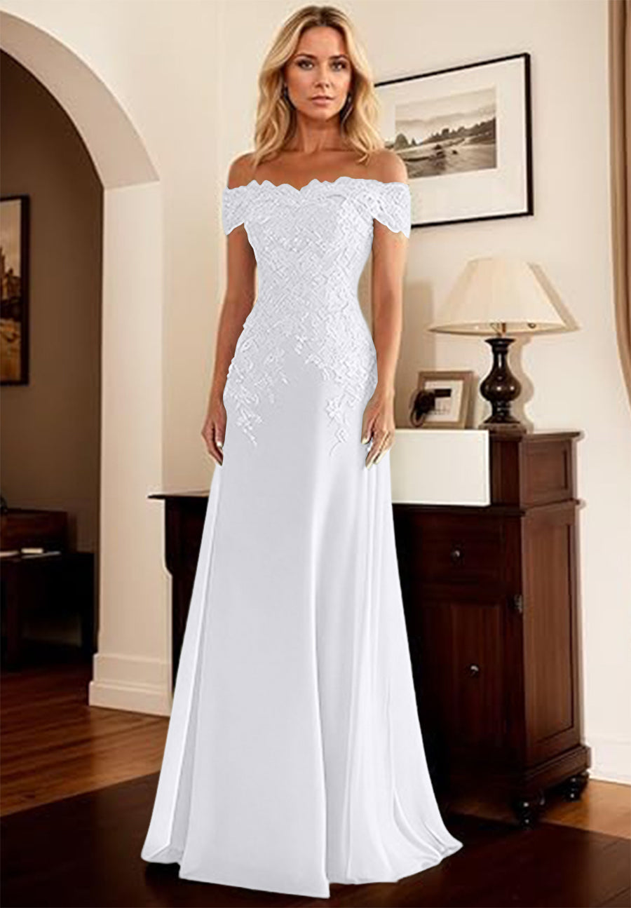 A-Line/Princess Off Shoulder Floor-Length Mother of the Bride Dresses with Lace Appliques