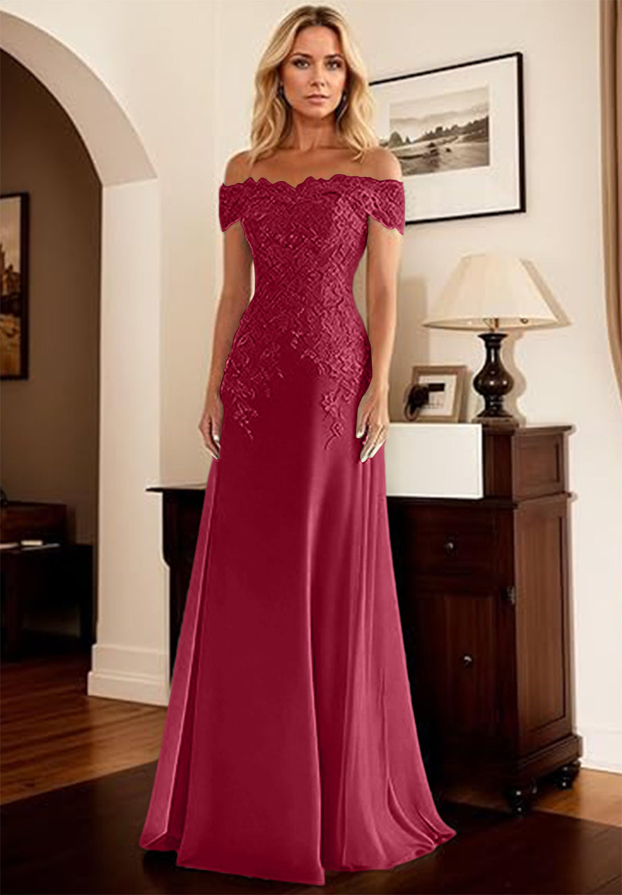 A-Line/Princess Off Shoulder Floor-Length Mother of the Bride Dresses with Lace Appliques