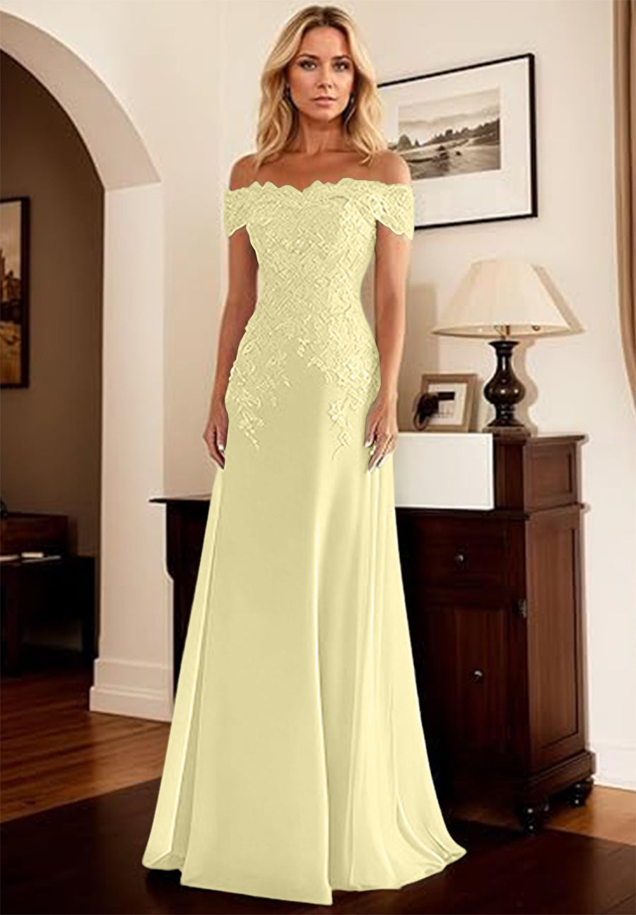 A-Line/Princess Off Shoulder Floor-Length Mother of the Bride Dresses with Lace Appliques