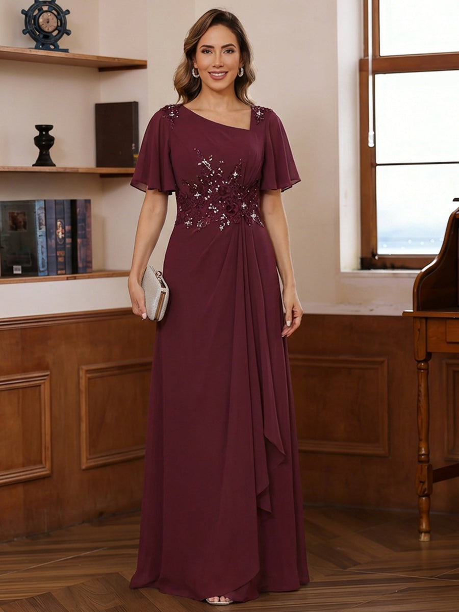 A-Line/Princess Asymmetrical Pleated Floor-Length Mother of the Bride Dresses with Sequins