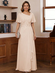 A-Line/Princess Asymmetrical Pleated Floor-Length Mother of the Bride Dresses with Sequins