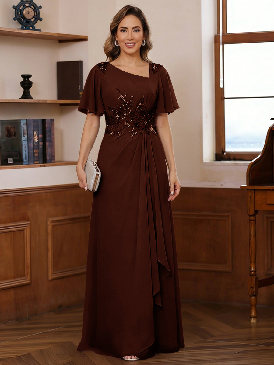 A-Line/Princess Asymmetrical Pleated Floor-Length Mother of the Bride Dresses with Sequins