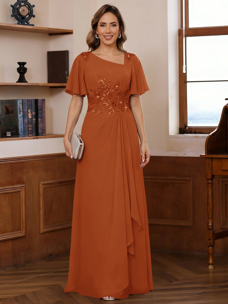 A-Line/Princess Asymmetrical Pleated Floor-Length Mother of the Bride Dresses with Sequins