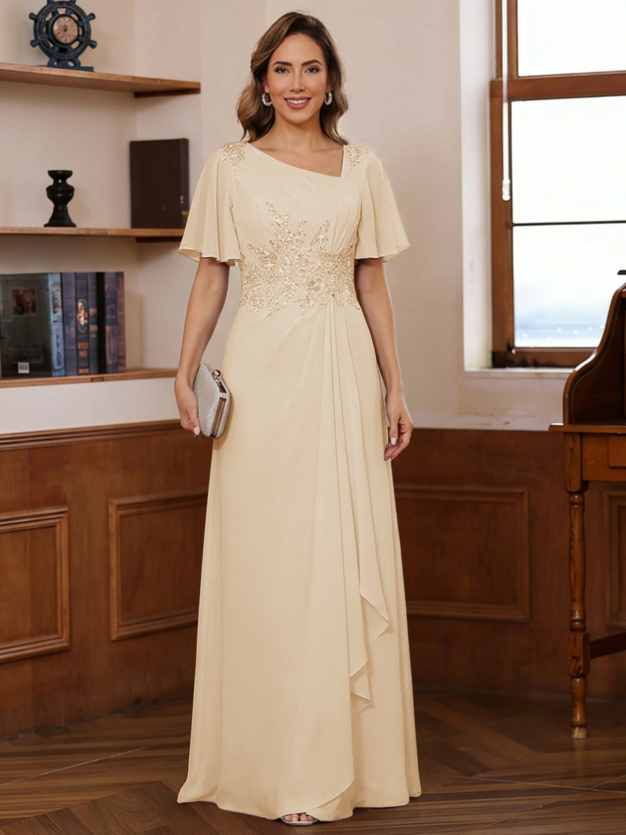 A-Line/Princess Asymmetrical Pleated Floor-Length Mother of the Bride Dresses with Sequins