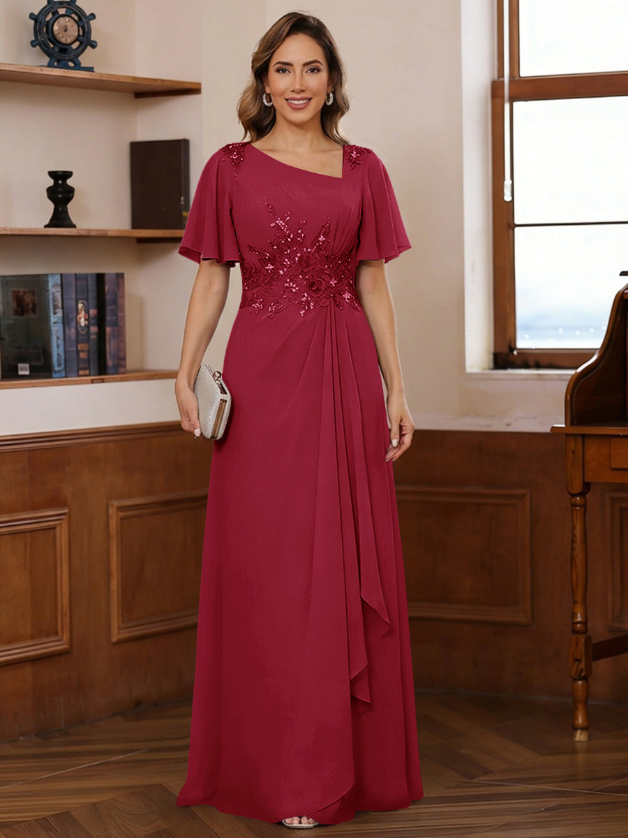 A-Line/Princess Asymmetrical Pleated Floor-Length Mother of the Bride Dresses with Sequins